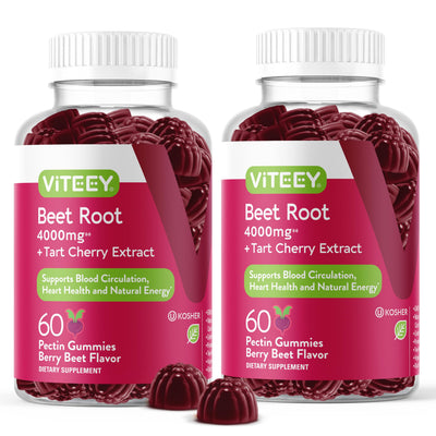 Beet Root Gummies 4000mg with Tart Cherry - for Healthy Blood Pressure Support - Vegan Gelatin Free Gluten Free - Tasty Chewable Berry Beet Flavored Gummy
