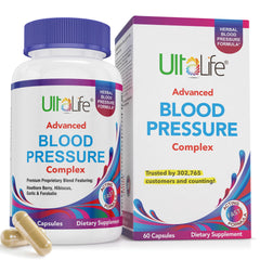 ULTALIFE Blood Pressure Supplements - Advanced Blood Pressure Supplement Complex - Hawthorn Berry Hibiscus Garlic Forskolin - 14 Vitamins & Herbs 30 Day Supply in Veggie Capsules