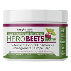 Organic Beet Root Powder - Nitric Oxide Boost for Blood Pressure Circulation & Heart Health Support - Non-GMO Superfood Supplement - with Elderberry Pomegranate - Natural Berry Flavor 30 Servings