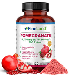 FineLand Pomegranate 20x Extract 8000mg Eq. per Serving 40% Ellagic Acid Standardized Max Strength Premium Antioxidant and DNA Support Supports Blood Pressure 120 Capsules 4 Month Supply